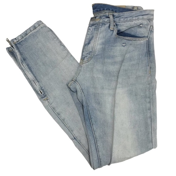 MNML Lightwash Distressed Button Fly Jeans Ankle Zip Denim Size 34x34 - Picture 12 of 12